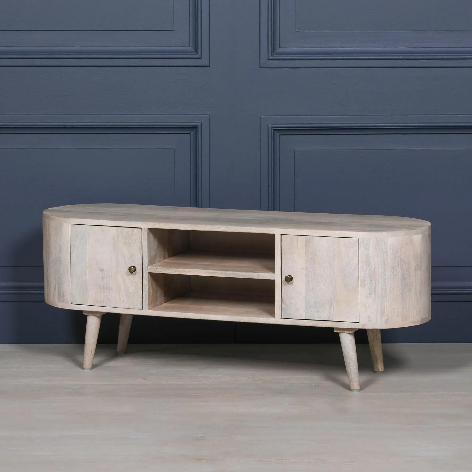 Curved 2 Door TV Unit - Washed Mango Wood