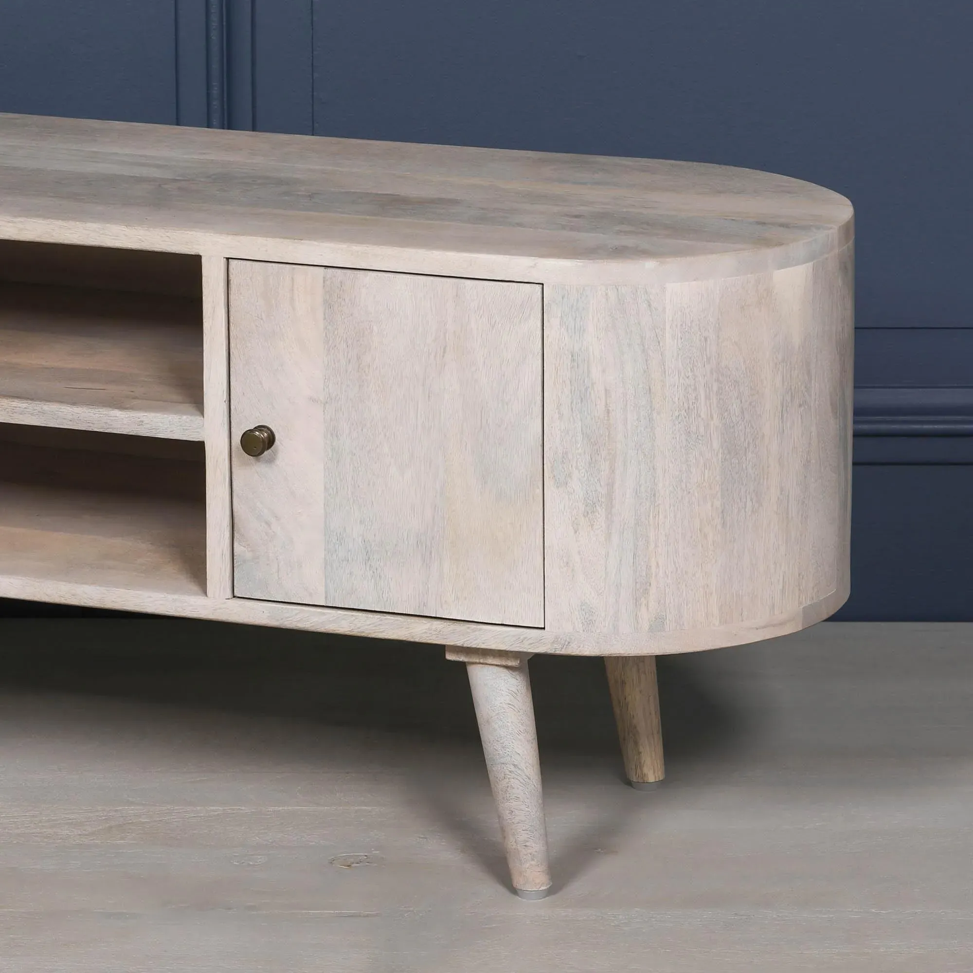 Curved 2 Door TV Unit - Washed Mango Wood