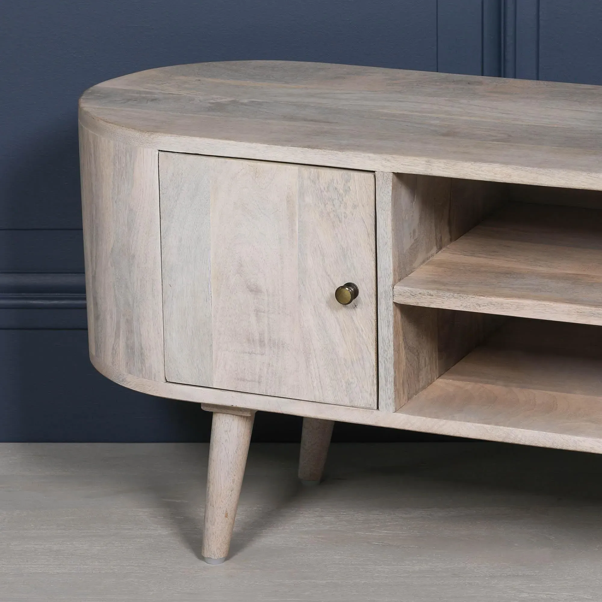 Curved 2 Door TV Unit - Washed Mango Wood