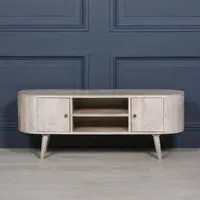 Curved 2 Door TV Unit - Washed Mango Wood