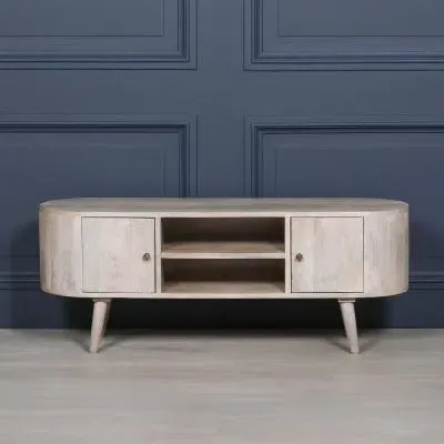 Curved 2 Door TV Unit - Washed Mango Wood image