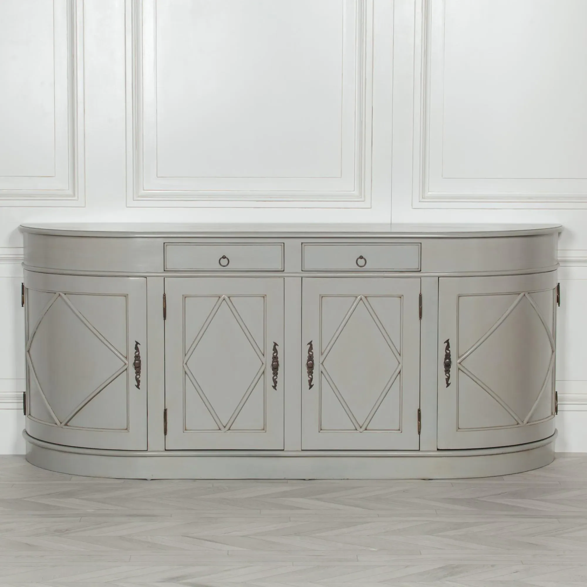 Curved 4 Door Extra Large Sideboard - Grey, Mahogany