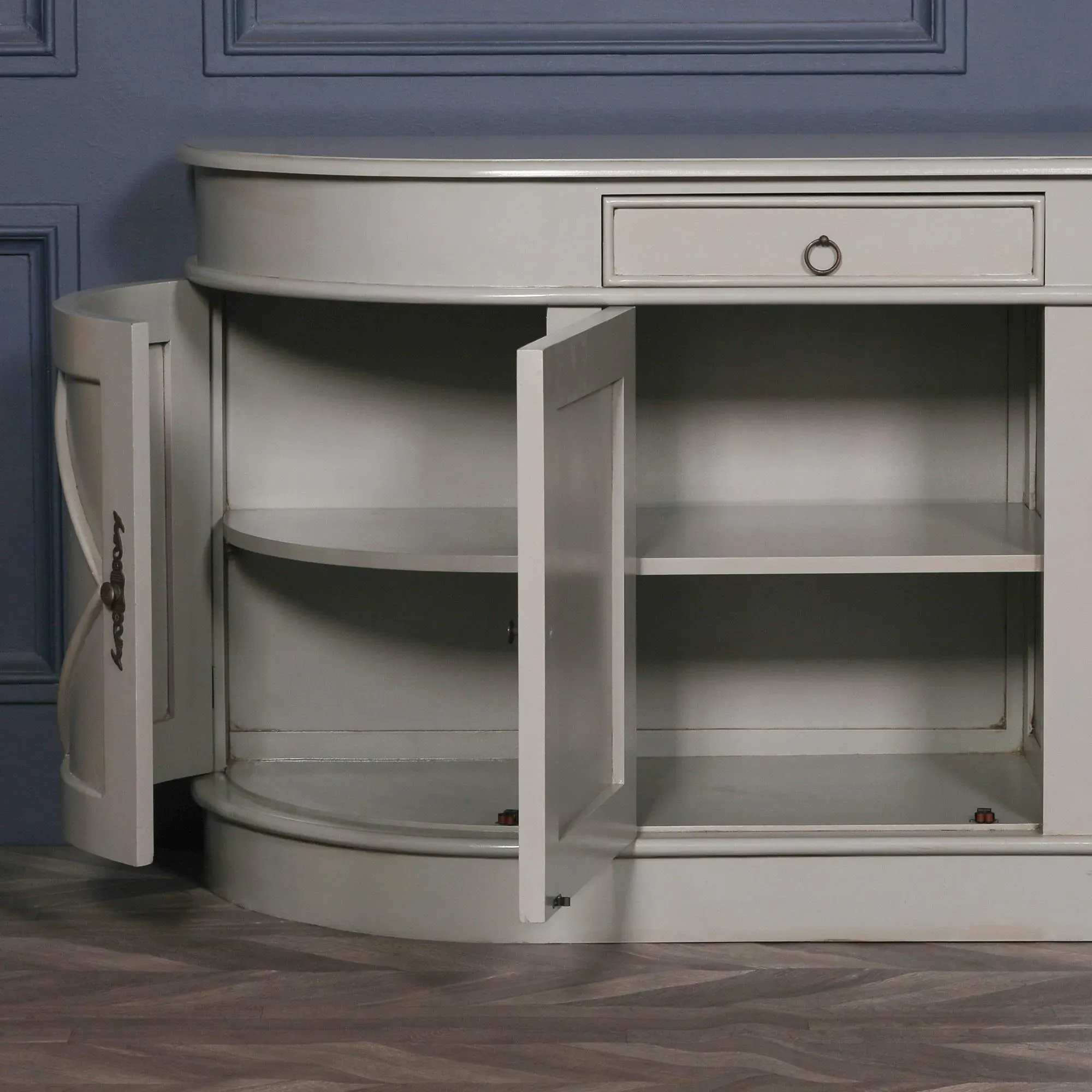 Curved 4 Door Extra Large Sideboard - Grey, Mahogany