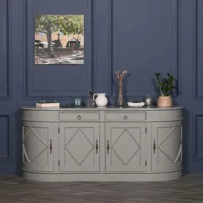 Curved 4 Door Extra Large Sideboard - Grey, Mahogany