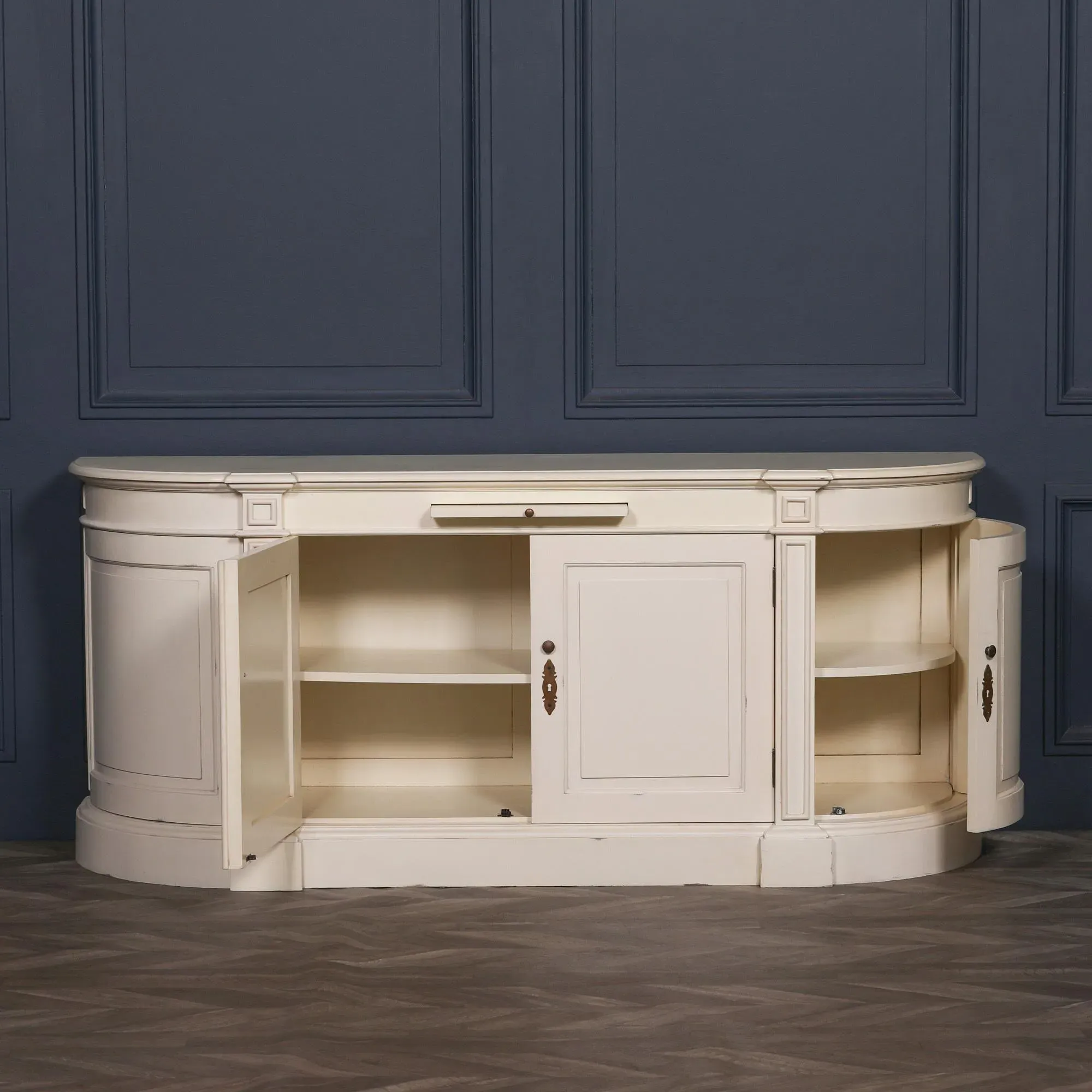 Curved 4 Door Extra Large Sideboard - Ivory, Mahogany