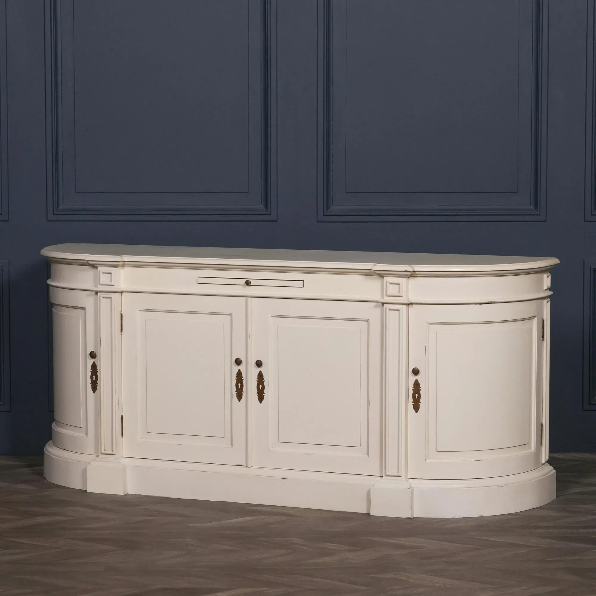 Curved 4 Door Extra Large Sideboard - Ivory, Mahogany