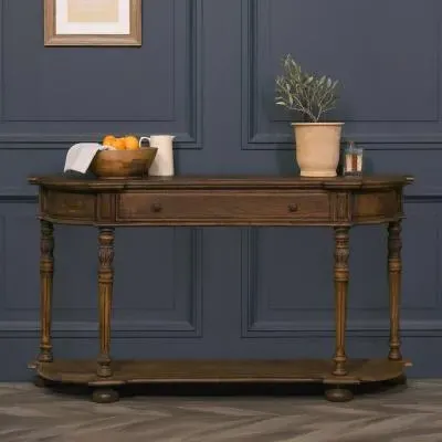 Curved Console Table with Drawer - White Cedar