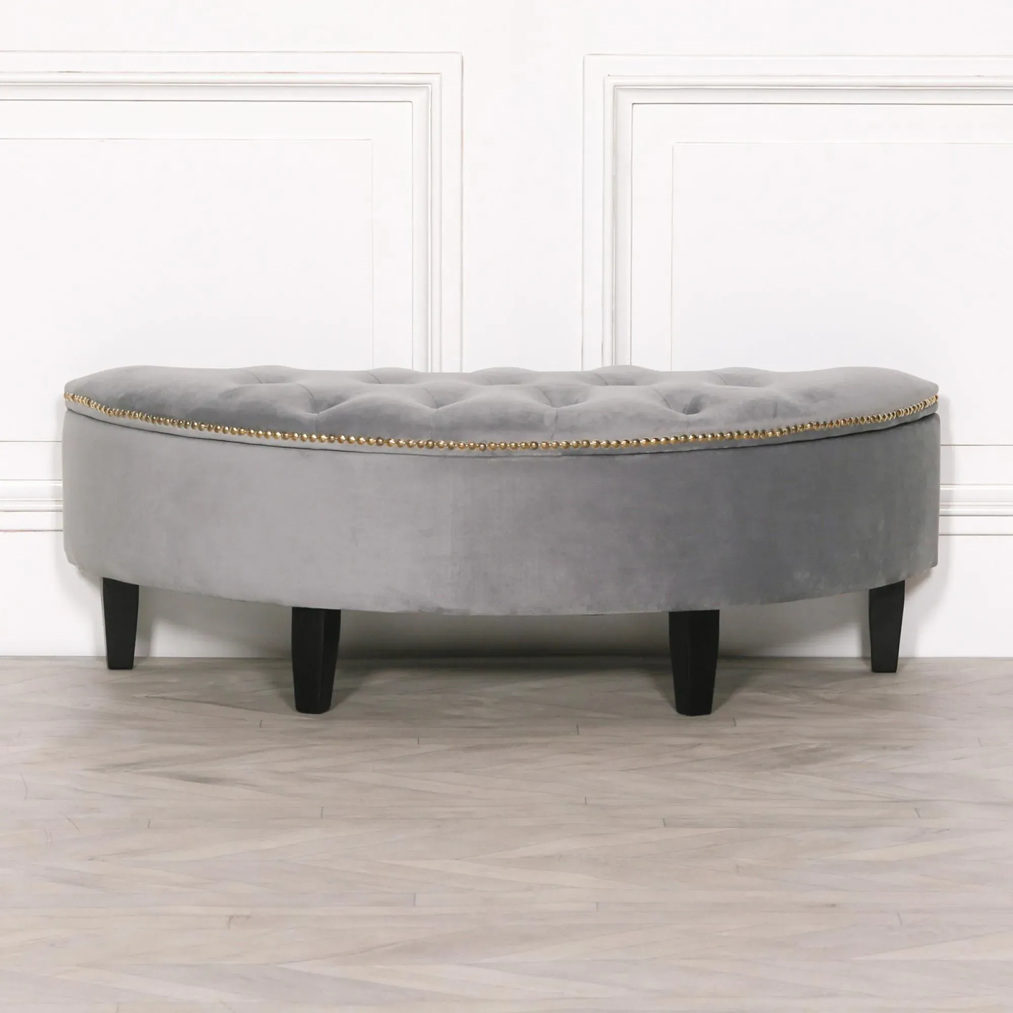 Curved Storage Ottoman Bench - Grey, Velvet