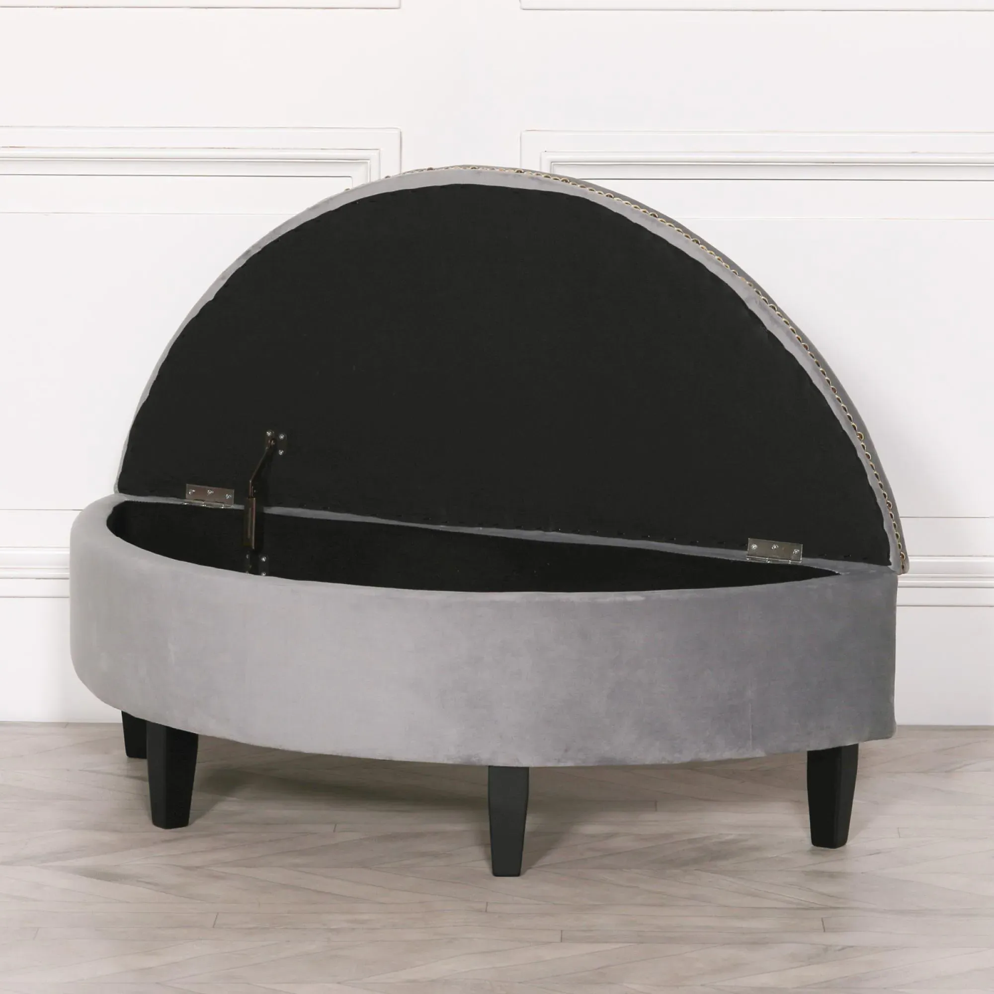 Curved Storage Ottoman Bench - Grey, Velvet