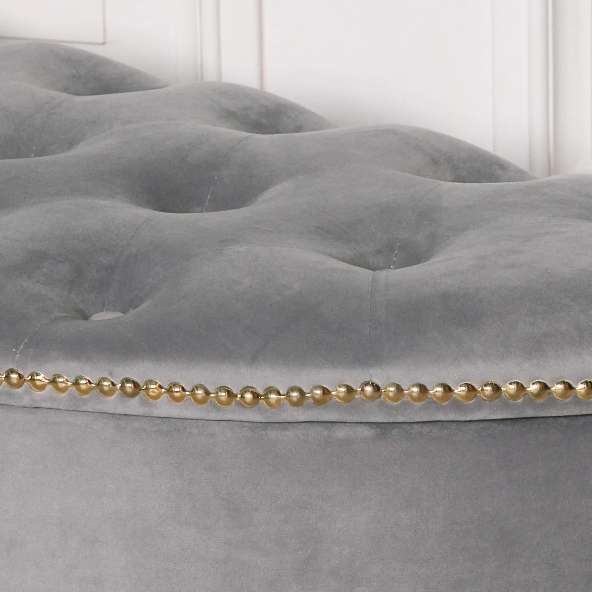 Curved Storage Ottoman Bench - Grey, Velvet