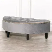 Curved Storage Ottoman Bench - Grey, Velvet