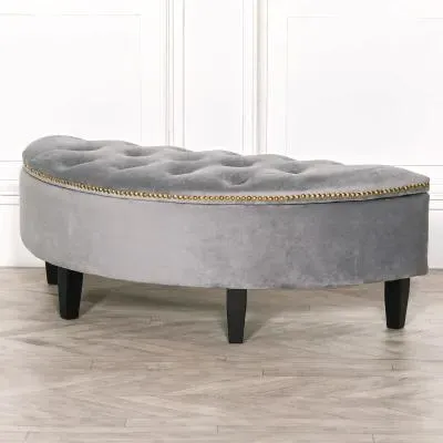 Curved Storage Ottoman Bench - Grey, Velvet image