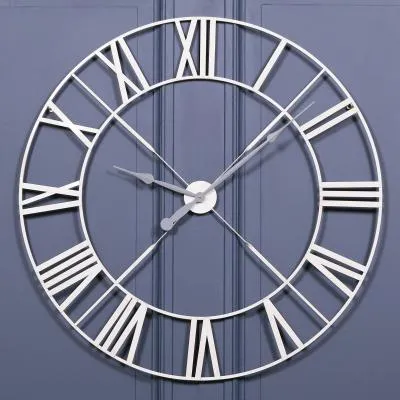 Distressed Round Wall Clock - Cream, Metal image