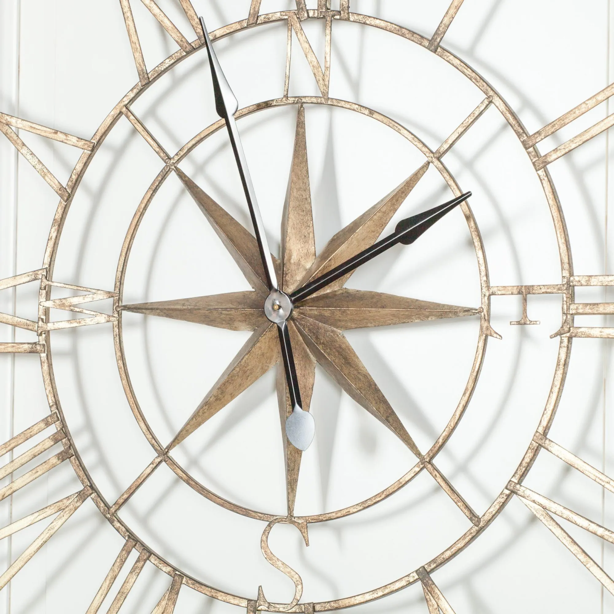 Extra Large Round Wall Clock with Compass - Rustic, Metal
