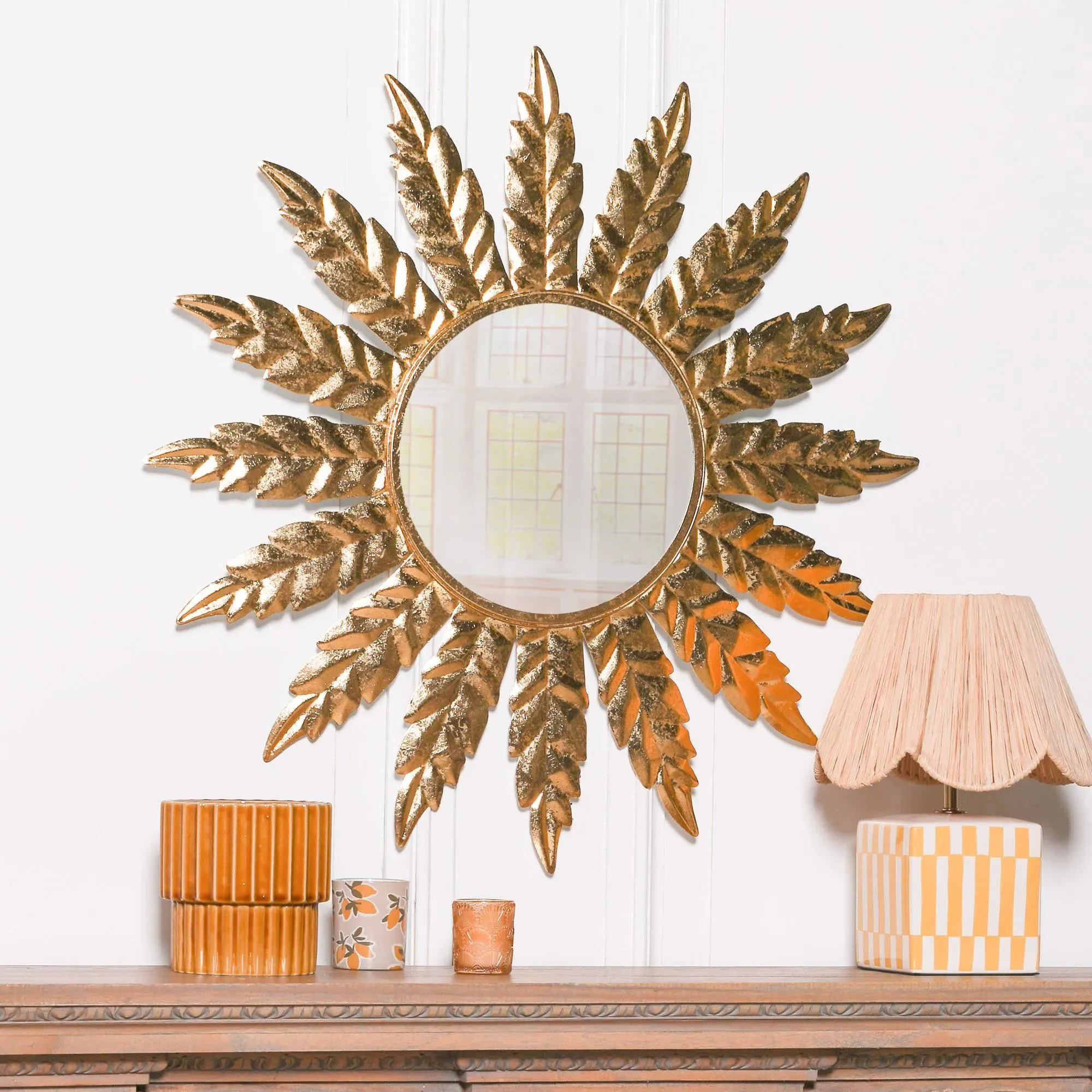 Flower Round Metal Wall Mirror - Gold