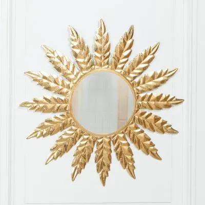 Flower Round Metal Wall Mirror - Gold image