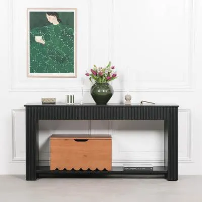 Fluted Console Table - Black, Acacia Wood image