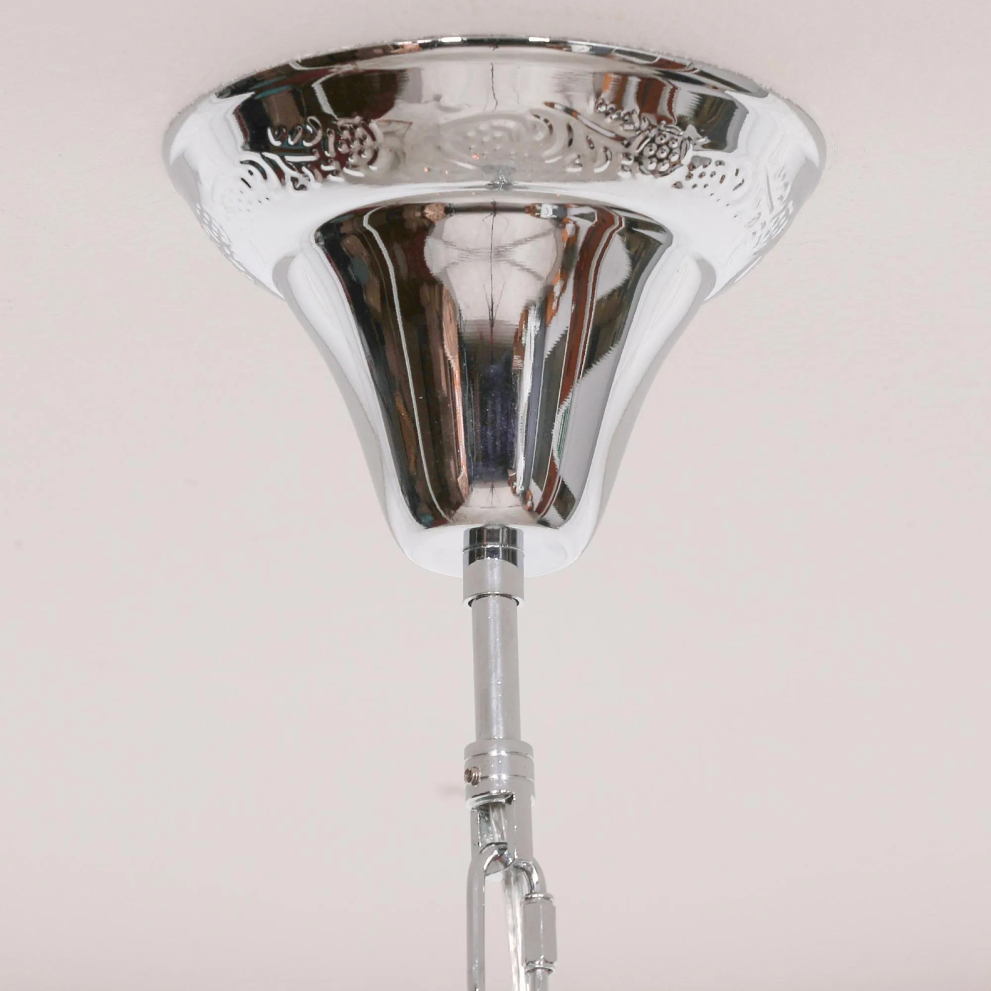 French 6 Branch Shallow Cut Glass Chandelier - Chrome