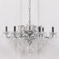 French 6 Branch Shallow Cut Glass Chandelier - Chrome