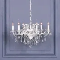 French 6 Branch Shallow Cut Glass Chandelier - White