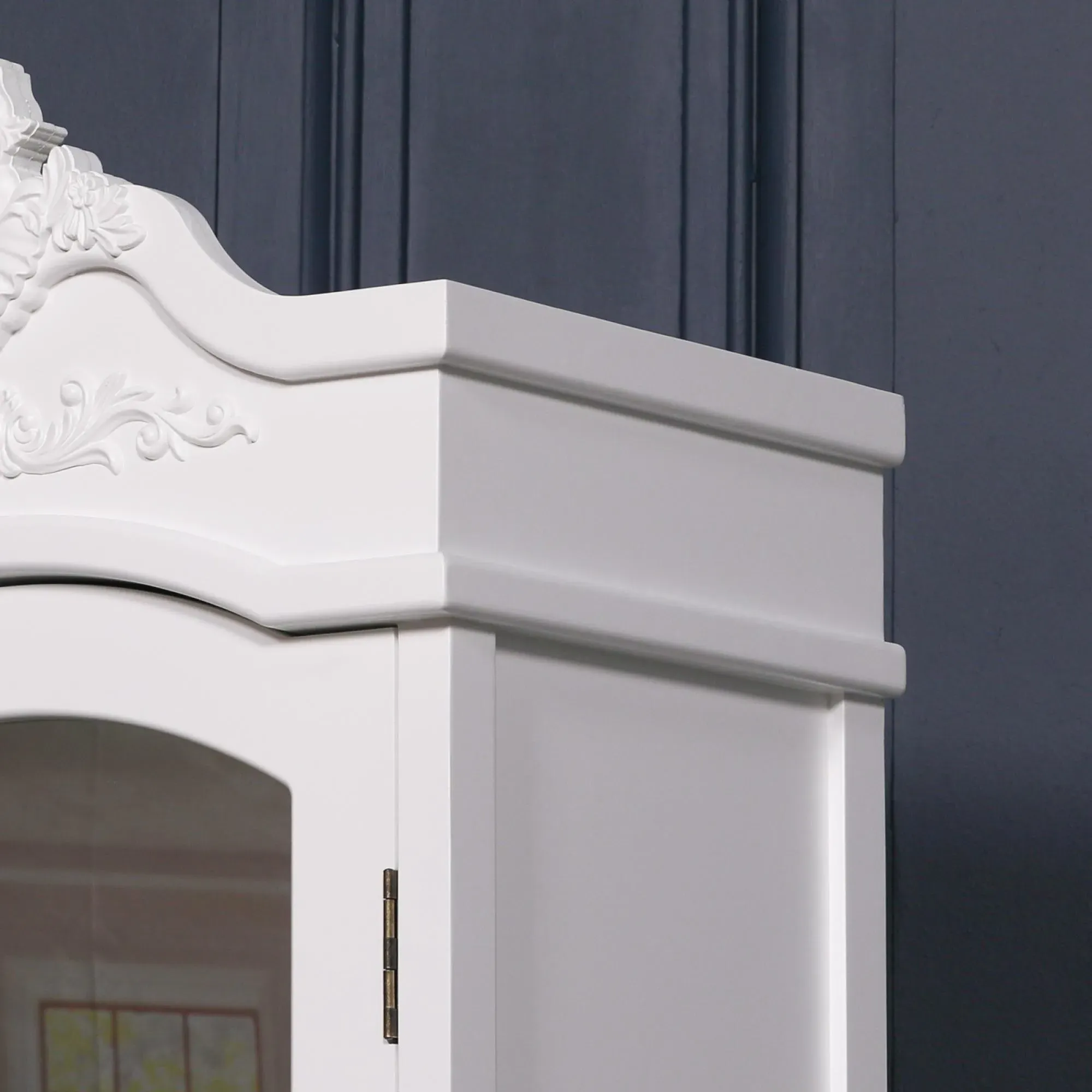 French Carved 1 Door Armoire with Drawers - White