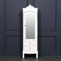 French Carved 1 Door Armoire with Drawers - White