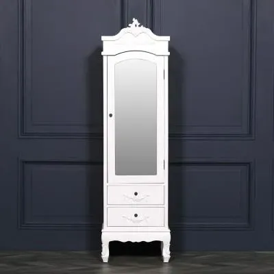 French Carved 1 Door Armoire with Drawers - White image