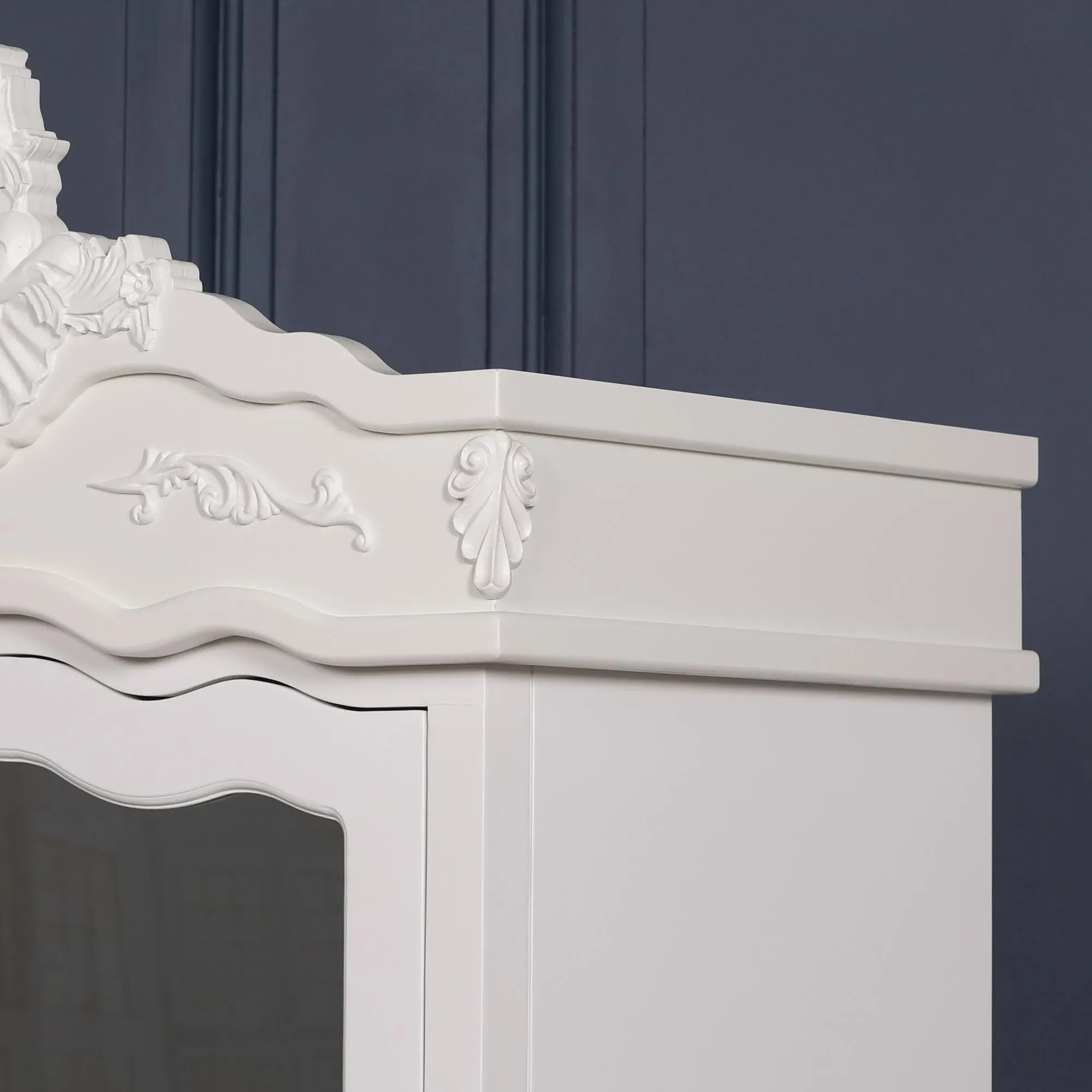 French Carved 1 Door Mirror Armoire Wardrobe - White