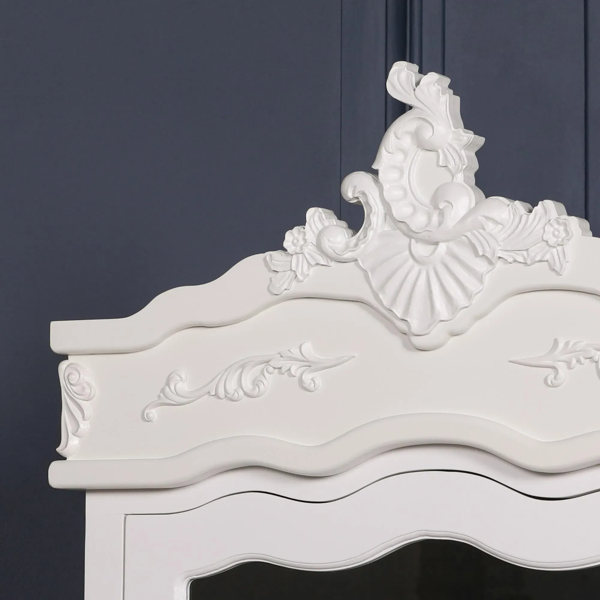 French Carved 1 Door Mirror Armoire Wardrobe - White