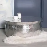 Hammered Round Coffee Table - Silver, Aluminium