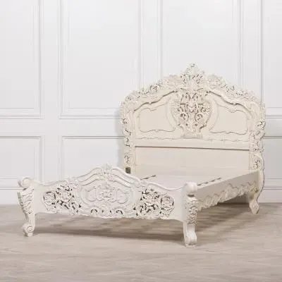 Horatio Carved Bed Frame - White, Mahogany