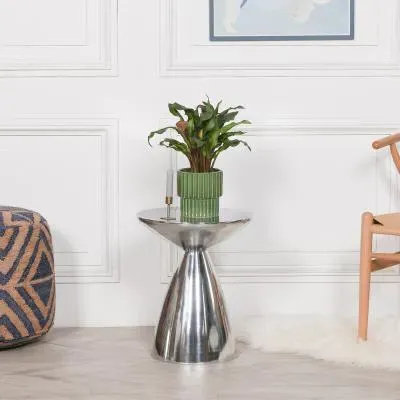 Hour Glass Round Side Table - Chrome, Cast Aluminium