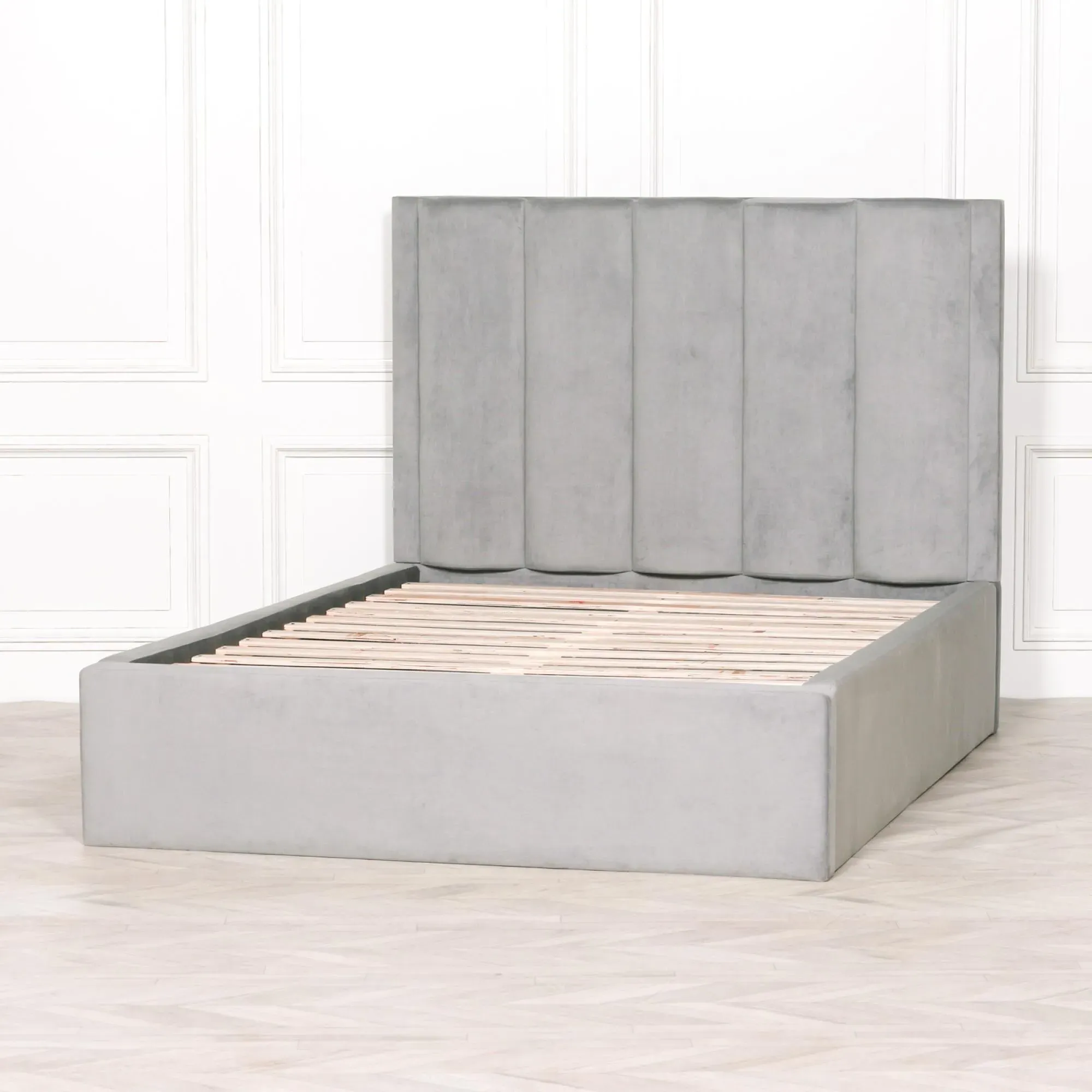 King Size Bed Frame - Grey, Velvet