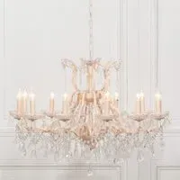 Large 12 Branch Shallow Cut Glass Chandelier - Cream