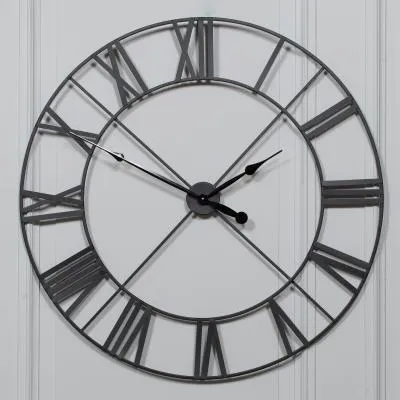 Large Round Wall Clock - Black, Metal