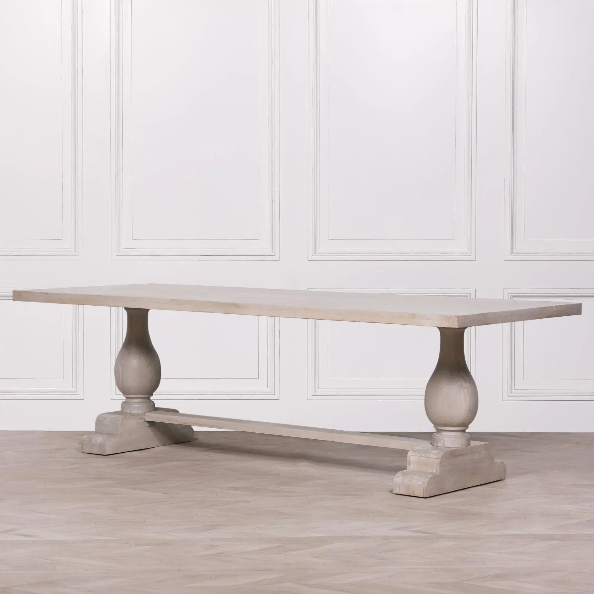 Linda 12 Seater Double Pedestal Dining Table - Grey, Mango Wood