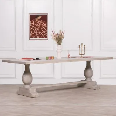 Linda 12 Seater Double Pedestal Dining Table - Grey, Mango Wood