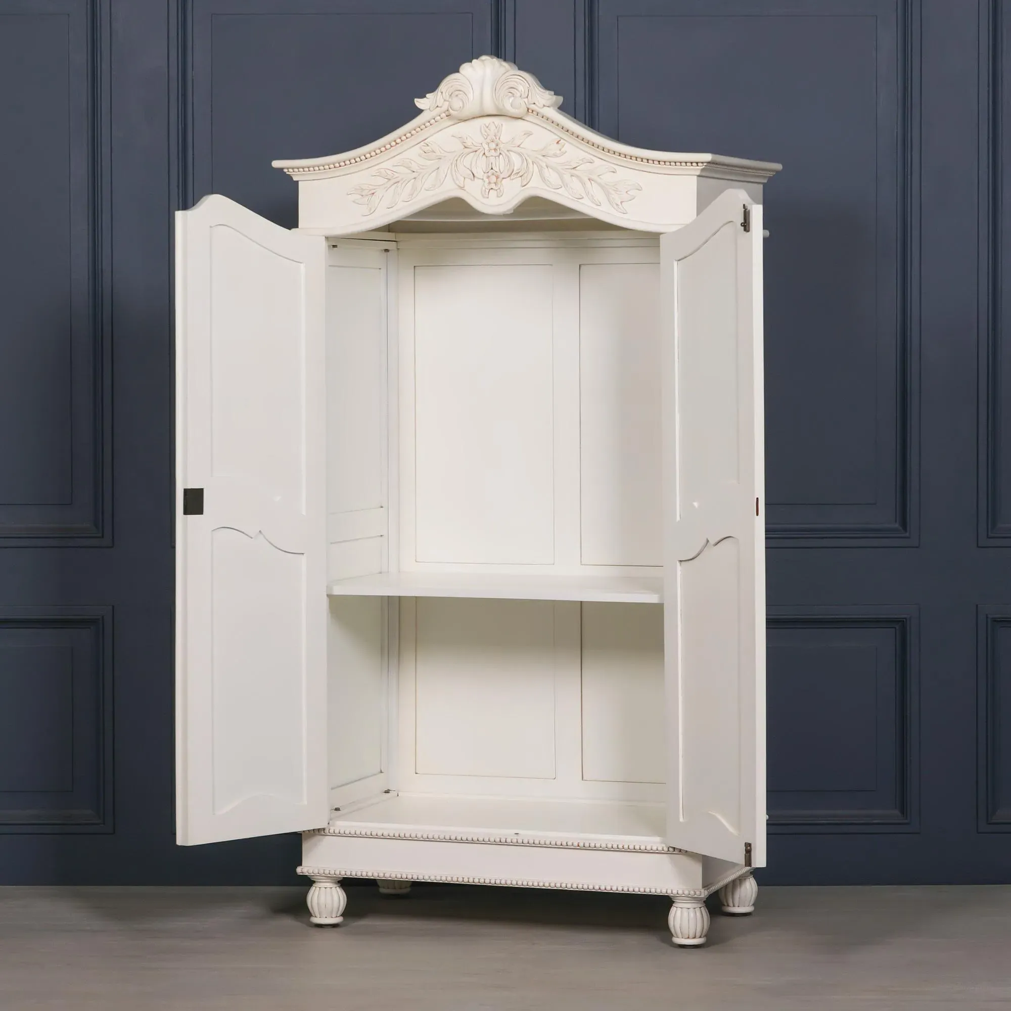 Lomira 2 Door Armoire Wardrobe with Carved Details - White