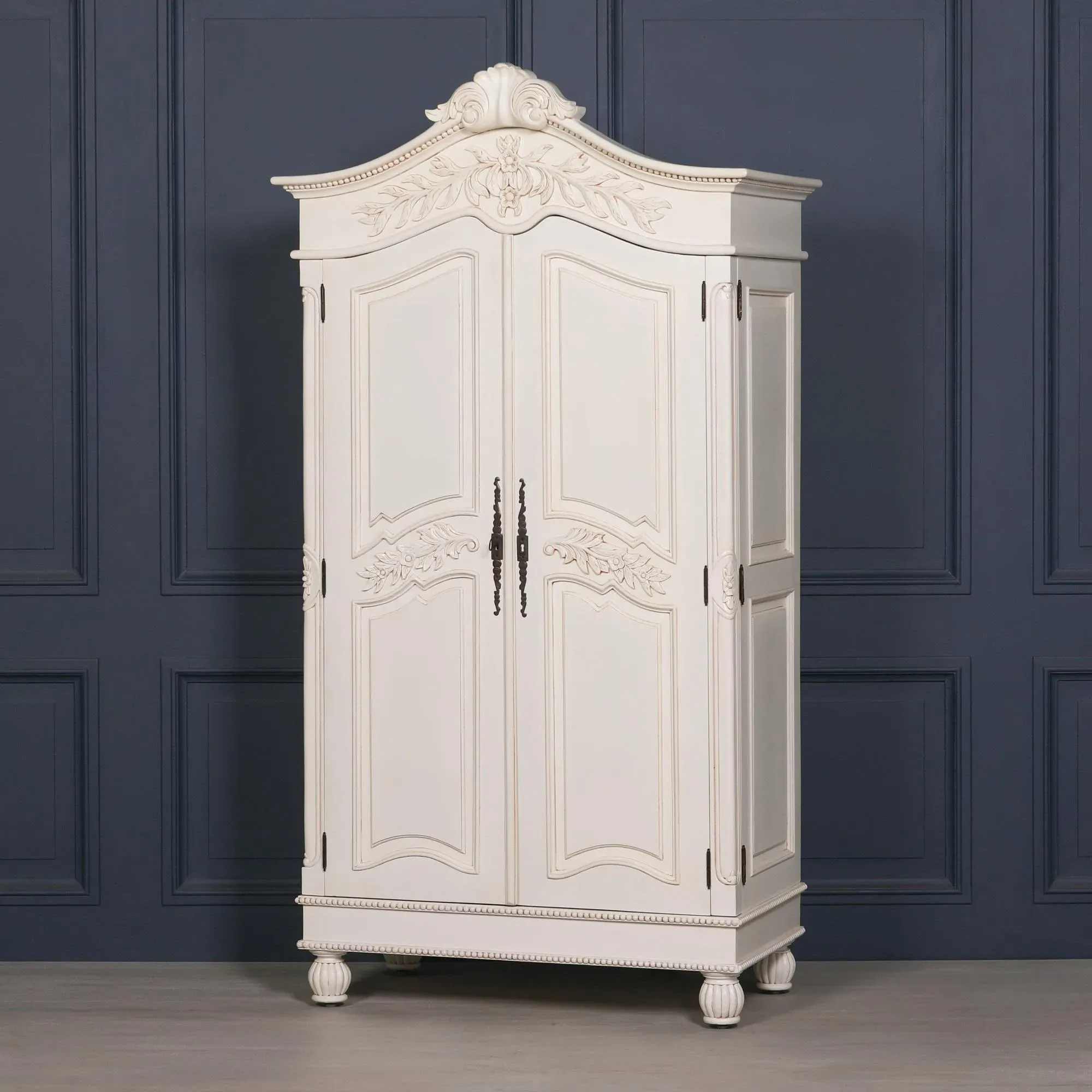Lomira 2 Door Armoire Wardrobe with Carved Details - White