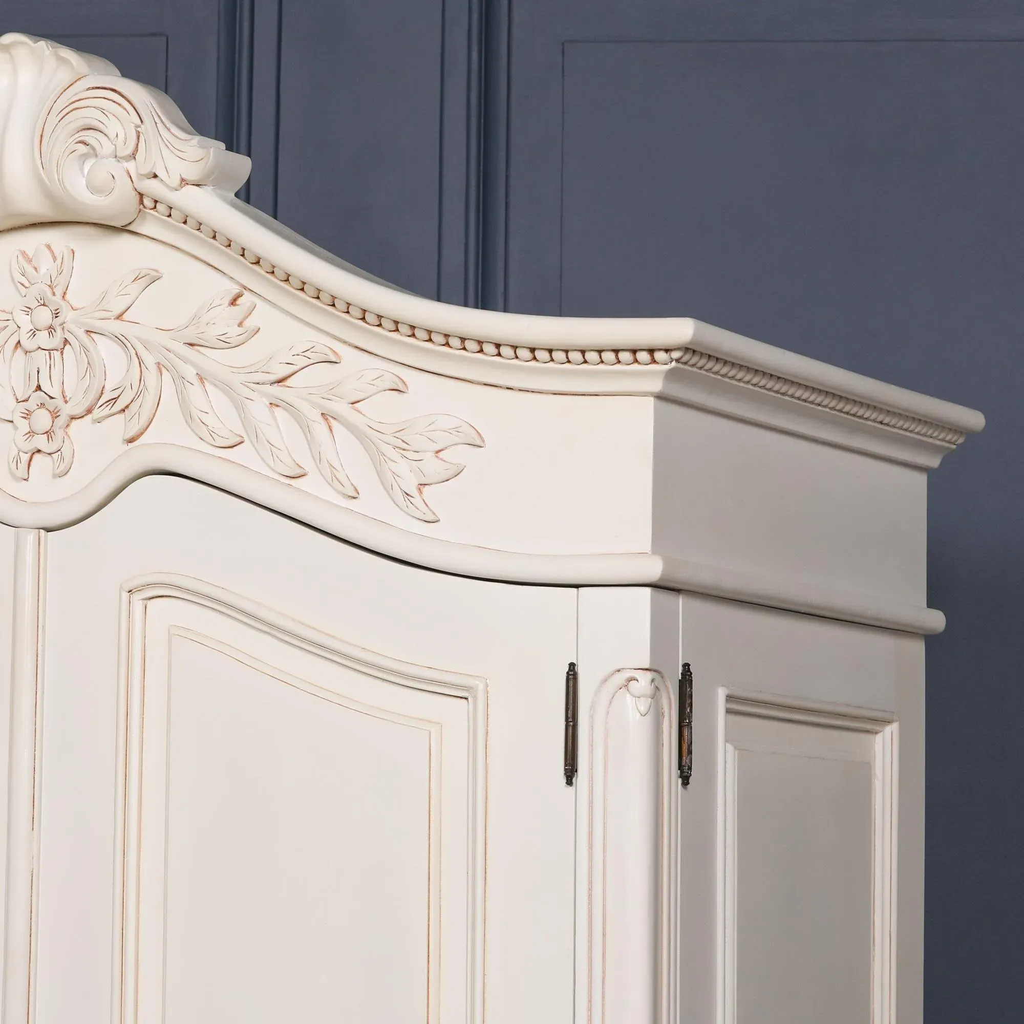 Lomira 2 Door Armoire Wardrobe with Carved Details - White
