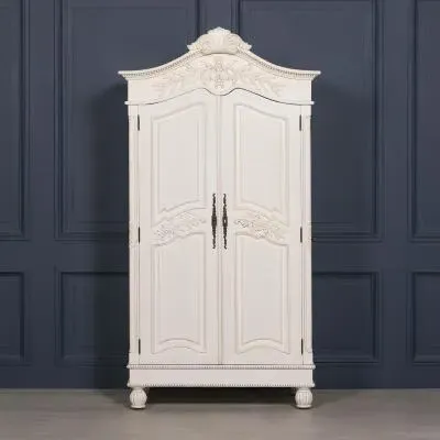 Lomira 2 Door Armoire Wardrobe with Carved Details - White