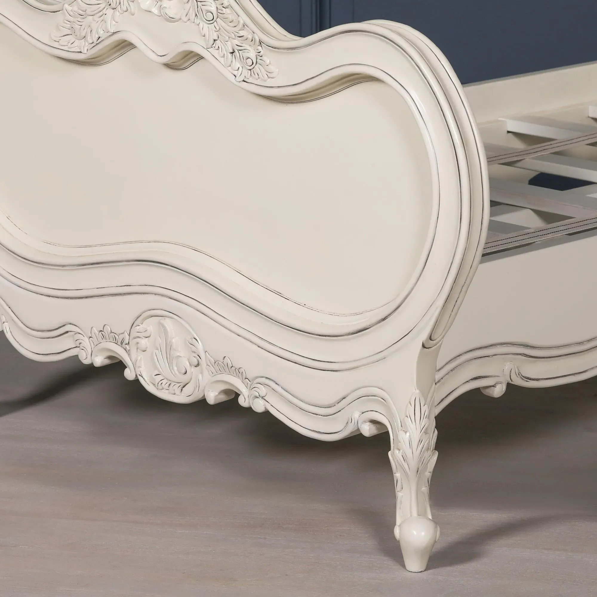 Lomira Carved Bed Frame - Cream, Mahogany