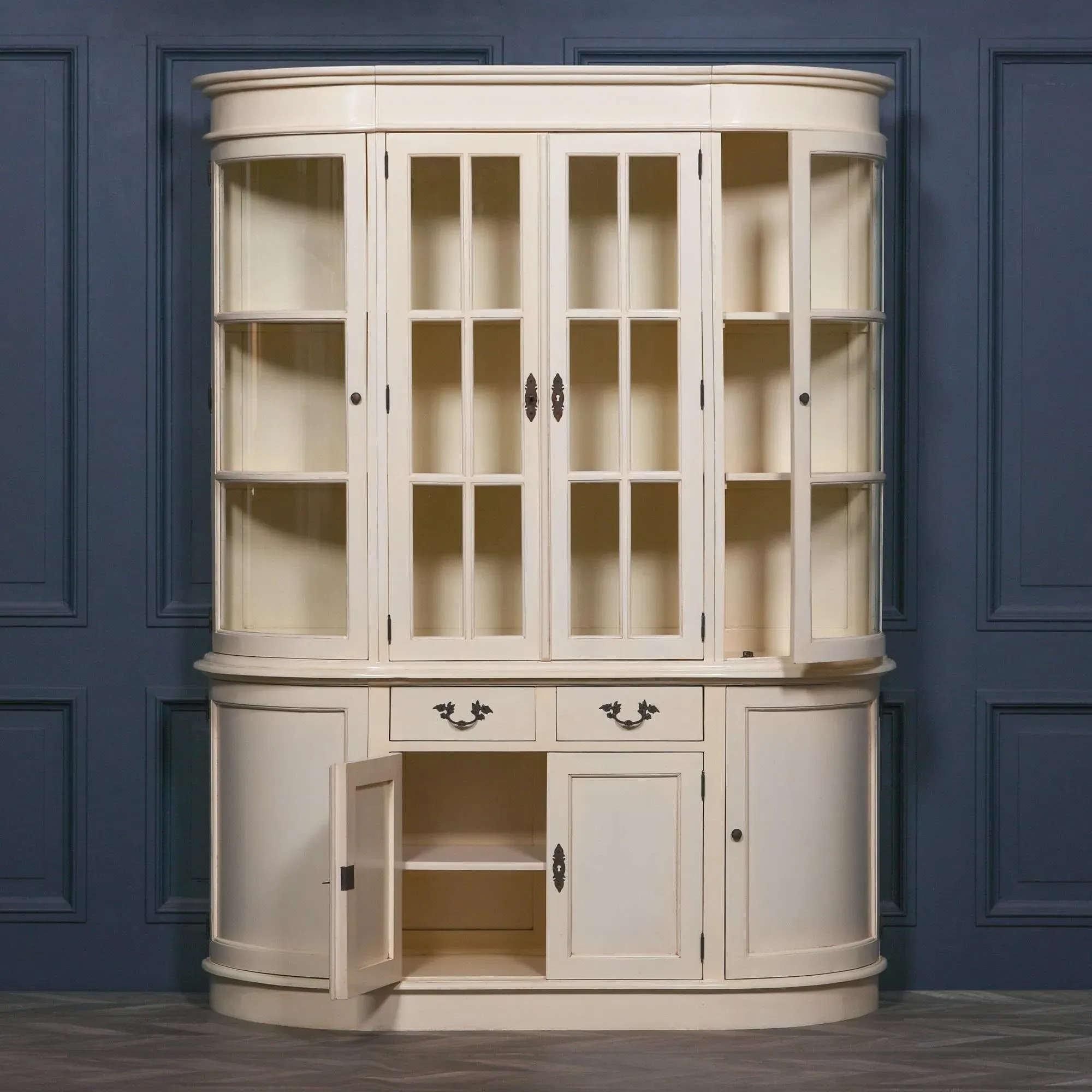 Maison Curved Display Cabinet with Glass Doors - Cream, Mahogany