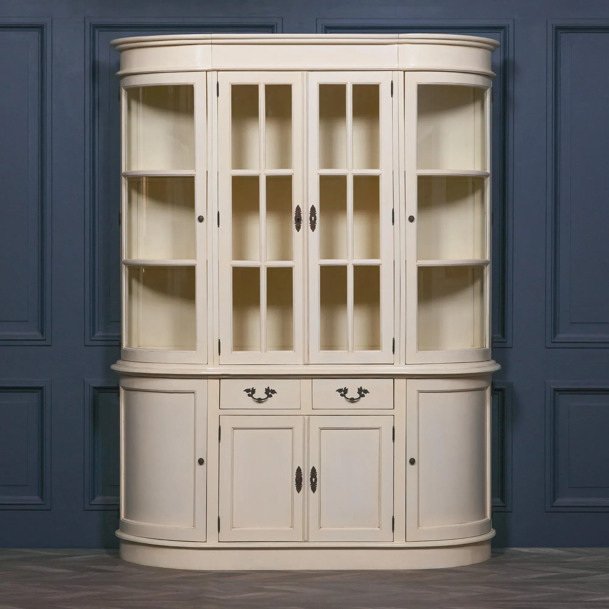 Maison Curved Display Cabinet with Glass Doors - Cream, Mahogany