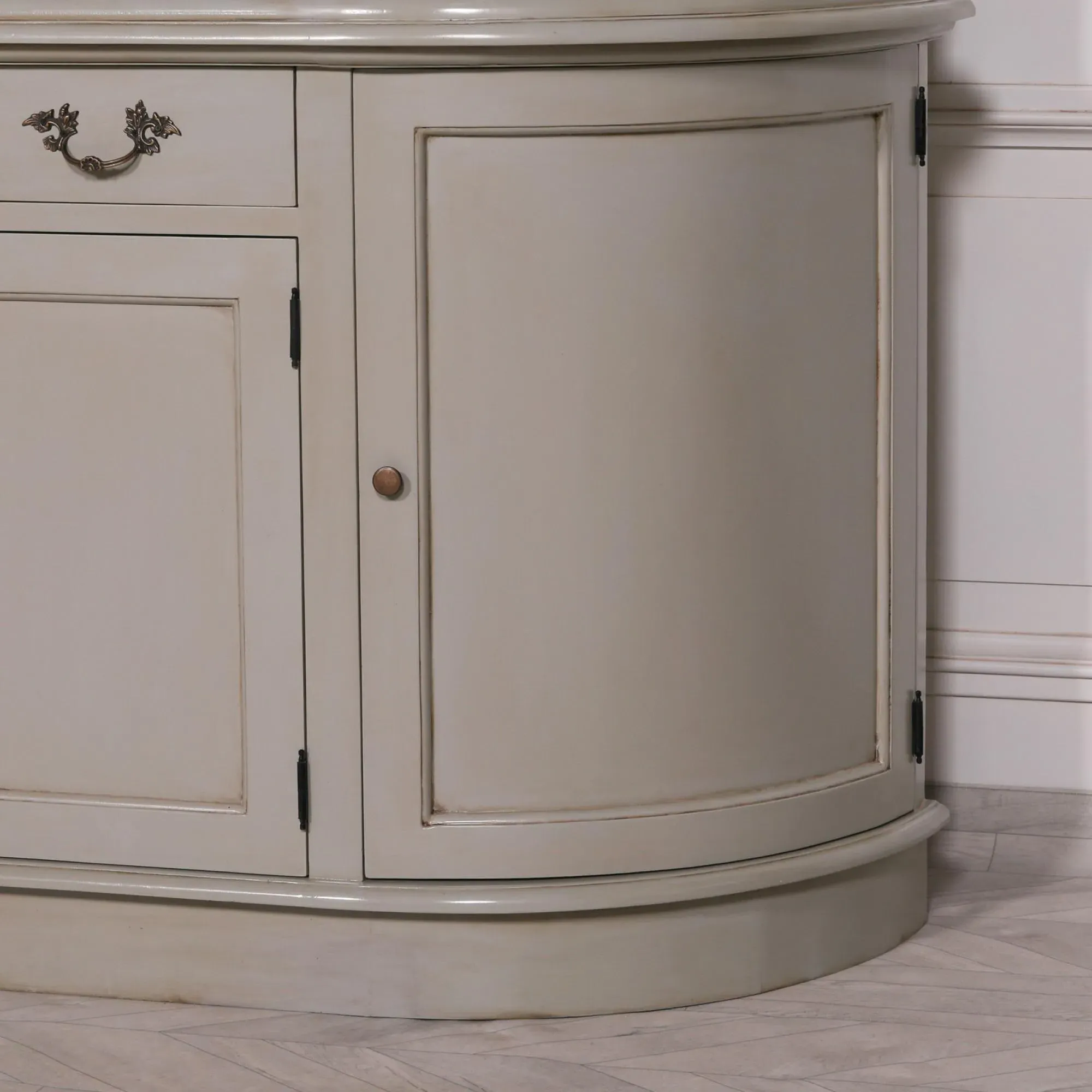 Maison Curved Display Cabinet with Glass Doors - Grey, Mahogany