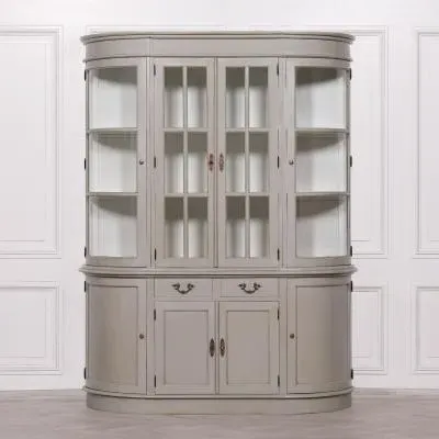 Maison Curved Display Cabinet with Glass Doors - Grey, Mahogany