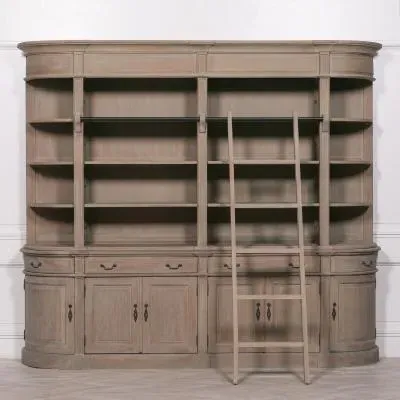 Maison Large Curved Display Cabinet with Ladder - White, Cedar image