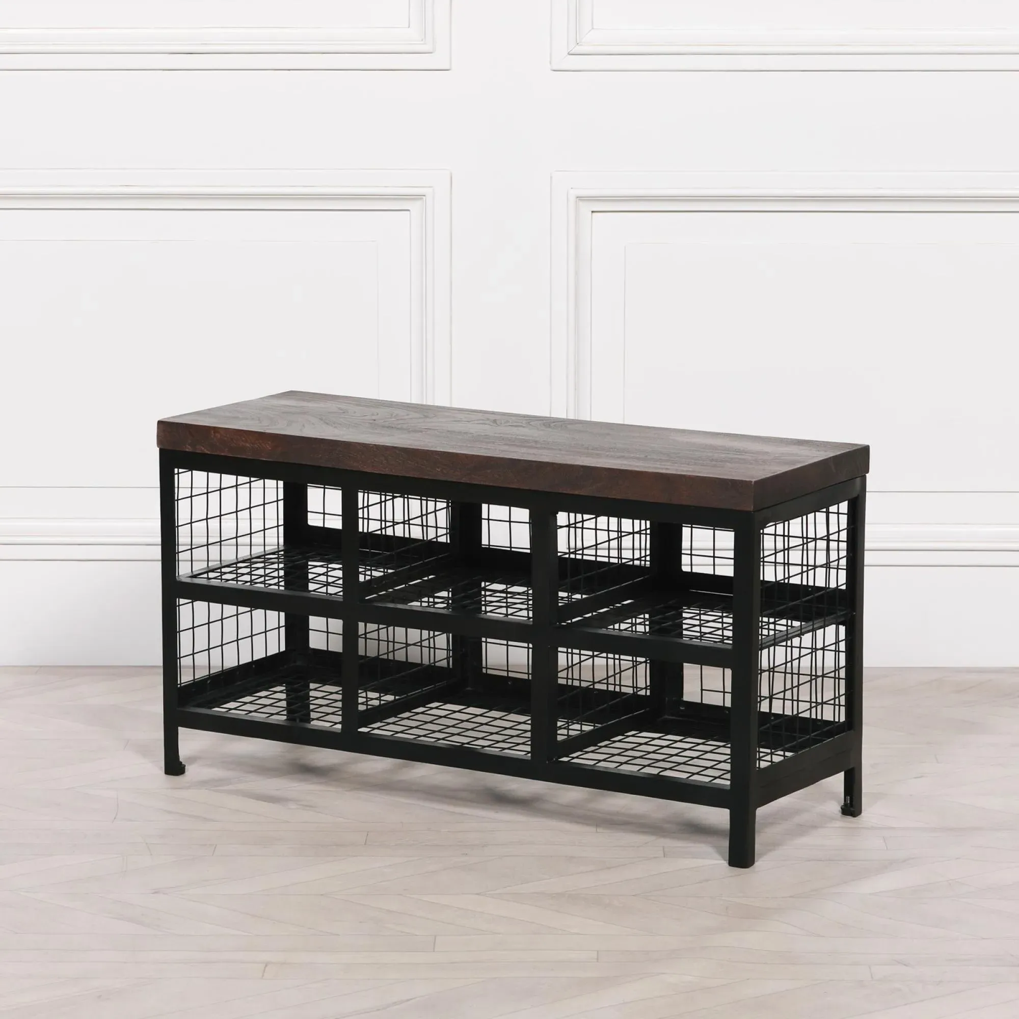 Maison Shoe Rack Bench with Storage - Black, Mango Wood