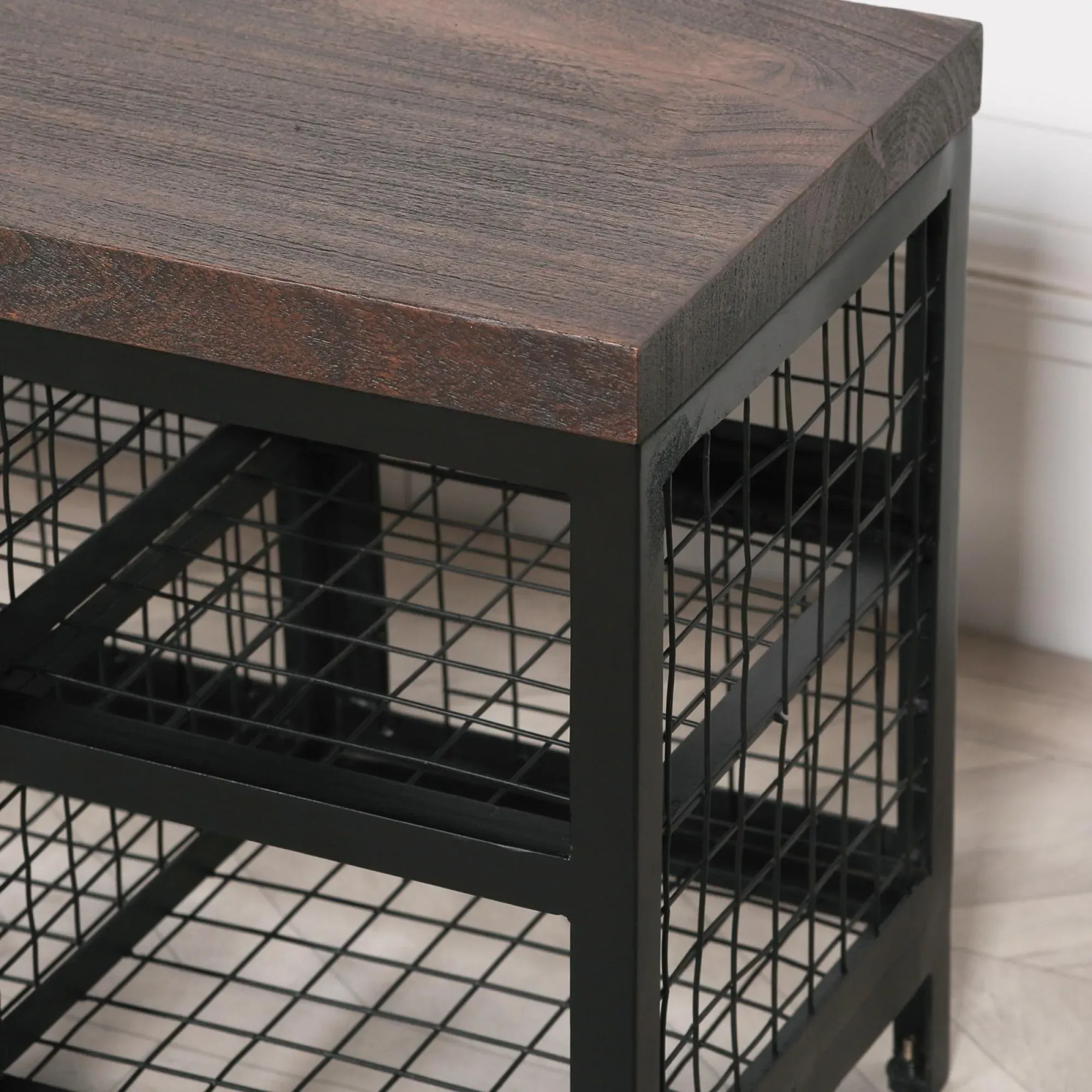 Maison Shoe Rack Bench with Storage - Black, Mango Wood