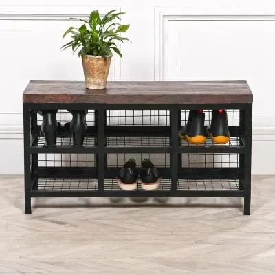 Maison Shoe Rack Bench with Storage - Black, Mango Wood image